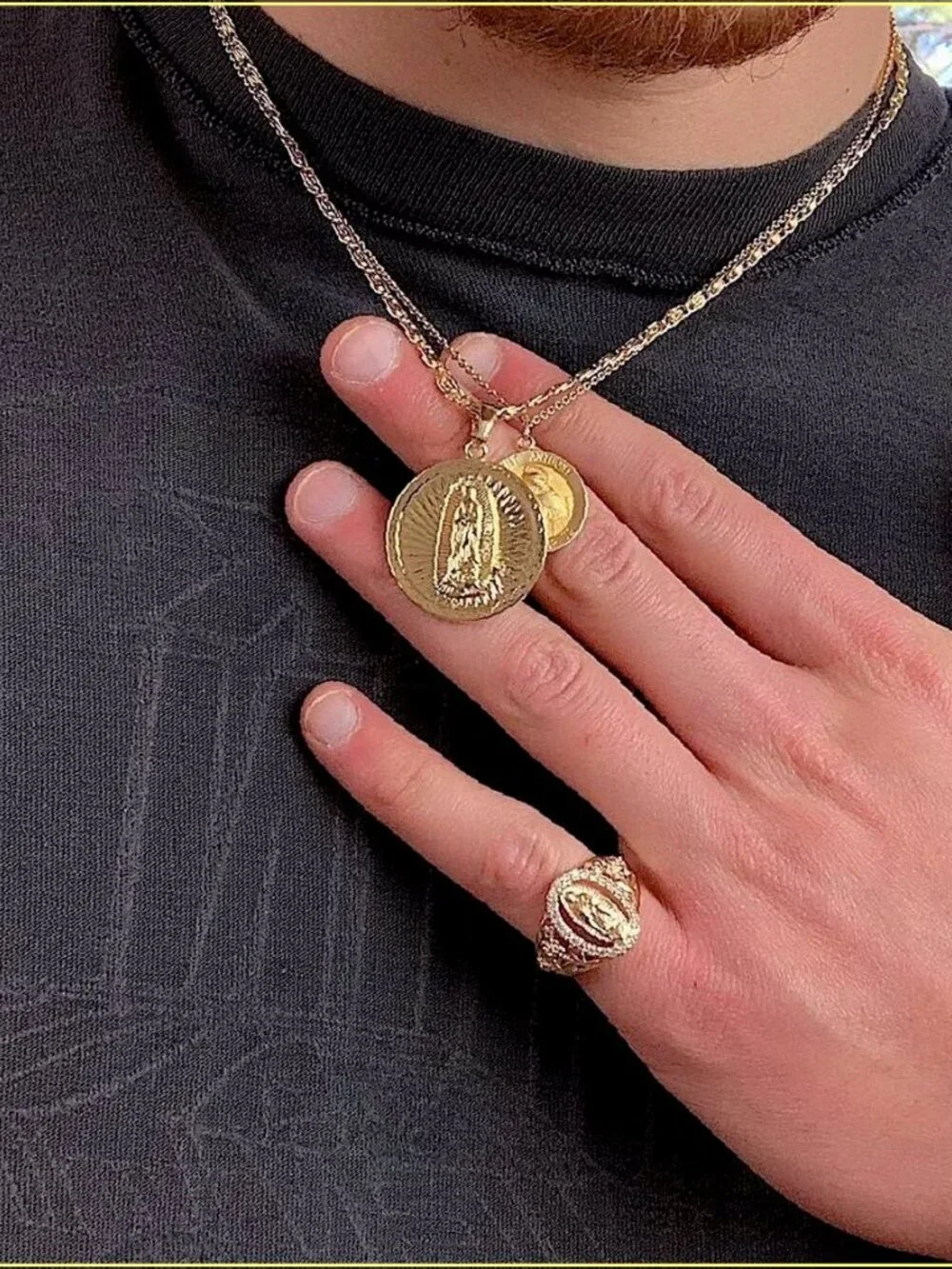 Saint Marry big pendant y2k 90s style gold necklace chain